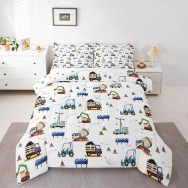 Imagem de Feelyou Conjunto de edredom solteiro de veículos de construção, escavadeira, para crianças, meninos, meninas, equipamentos, caminhões, edredom para decoração de quarto, microfibra, 2 peças com 1