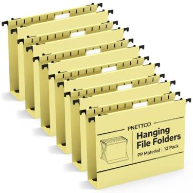 Imagem de Pastas de arquivo de plástico com capacidade extra, pacote com 12 pastas suspensas reforçadas, expansão de 5 cm, tamanho carta para arquivos em massa/gráficos médicos (amarelo creme)