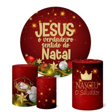 Imagem de Trio Capas Cilindro + Painel Festa Redondo 1,50m Natal (K1NAT105)