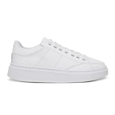 Imagem de Tênis feminino de amarrar com elástico em couro legítimo palmilha gel 