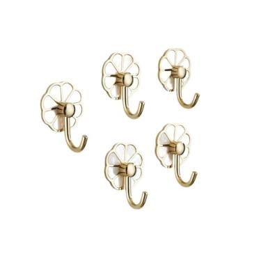 Imagem de Cabide 5 peças de metal sem furos ganchos de parede multiuso para chave, toalha, bolsas, copo, chapéu, suporte de parede (ouro)