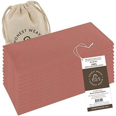 Imagem de HONEST WEAVE GOTS Conjunto de guardanapos de algodão orgânico lavável para jantar diário, jantares, casamentos | Grande 50,8 x 50,8 cm, totalmente bainha, em cores de grife, pacote com 12, coral