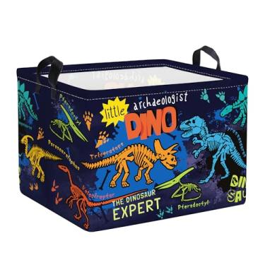 Imagem de Clastyle Grande Boho Dinossauro Pterossauro Menino Livro Cesto de Armazenamento de Brinquedos Dino Palmeira Roupas Cesto de Lavanderia para Quarto de Criança Berçário, Esqueleto 36L