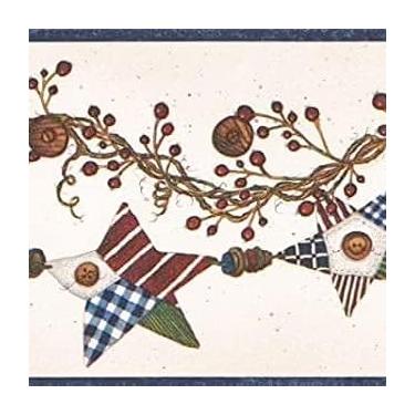 Imagem de Papel de parede Borda acolchoada estrelas, botões e bagas 12,7 cm x 38,1 cm Fam65011b