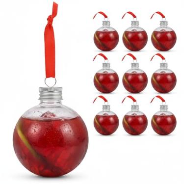 Imagem de JOINPAYA Bolas de bebida de Natal: 10 peças de 250 ml 3,54 x 3,07 x 3,17 cm x 3,17 cm Recipiente de garrafa de suco para pendurar pingente de plástico transparente para decoração de festa de árvore