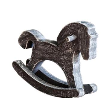 Imagem de FLCPJGV Mini Cavalo de Balanço de Madeira, Figura de Decoração, Enfeite de Mesa, Arte Vintage Esculpida à Mão, para Decoração Criativa de Mesa, Adequado para, Cinza, Tamanho real