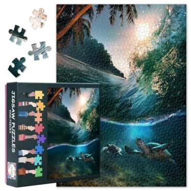 Imagem de Jigsaw Puzzle 1000 Pieces for Adults Tropical Ocean Paradise with Sunlight Surfing Waves Breaking and Two Big Green Sea Turtles Beach Scenic Artwork Large Puzzle Game for Family Activity 27.5x19.7 in
