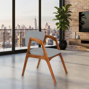 Imagem de Cadeira de Jantar Estofada Gabriela Cerejeira Linho Cinza - IDEAL DECO