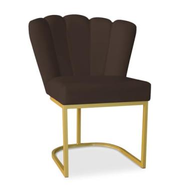 Imagem de Cadeira Pétala Estofada Veludo - Base Dourada Moderna para Sala de Jantar e Escritório (Base Metal, Marrom)