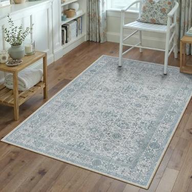 Imagem de PureCozy Tapete de área azul, lavável, 7,5 x 12,5 cm, tapete de entrada para escritório, macio, vintage, para cozinha, sala de estar, tradicional, retrô, desgastado, grosso, tapete pequeno, quarto