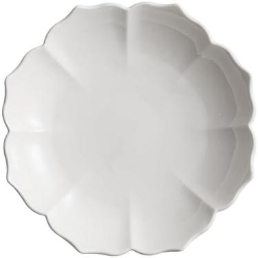 Imagem de URGDWEKJY Bandeja de jantar, prato de cerâmica, prato doméstico em forma de pétala, prato de sopa, prato de jantar simples, prato de jantar criativo, salada, sobremesa, prato de jantar (22 cm)