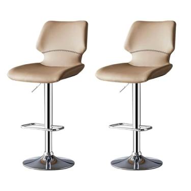 Imagem de YPDJVLTI Banqueta de bar de metal com encosto e apoio para os pés cadeira de bar 55-75 cm banco de balcão ajustável couro PU acolchoado carga 181.4 kg cadeira alta bonita