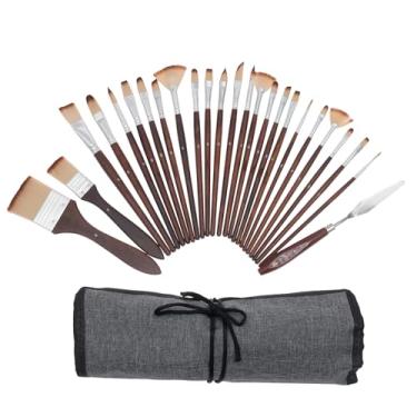 Imagem de ZFLYCANP Conjunto de 24 pincéis de tinta acrílica, pincéis de cinzel planos e angulares, espátula, ergonômico, confortável, controle estável, com rolo de armazenamento, para artistas, adultos e