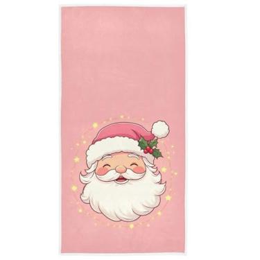 Imagem de Toalha de Papai Noel rosa de Natal 40,6 x 76 cm macio absorvente inverno floco de neve Natal poinsétia toalhas de mão decoração para rosto spa banho academia cozinha