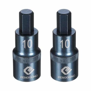 Imagem de HARFINGTON 2 soquetes hexagonais de impacto de 1/5.1 cm H10 (10 mm) métrico 5,6 cm de comprimento S2 soquetes de aço de 6 pontos para adaptador de furadeira elétrica, azul