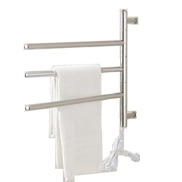 Imagem de Aquecedor de toalhas e escorredor, aquecedor de toalhas aquecido, aquecedor de toalhas elétrico de 3 a 4 barras, com fio rígido e plug-in opcional, prateado (com fio, 4 barras)