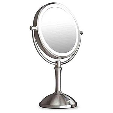 Imagem de Espelho pequeno espelho de maquilhagem, espelho de beleza frente e verso de secretária espelho cosmético com ampliação múltipla espelho giratório de 360° para casa de banho espelho de maquilhagem (cor