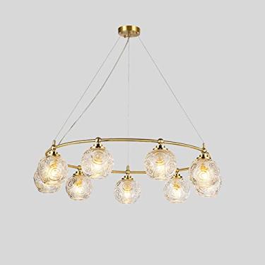 Imagem de YQSLQZZ Luminária suspensa sobre mesa de jantar, luminária pendente de latão vintage americana, luminária pendente de vidro moderna ajustável em altura, para sala de jantar, sala de estar