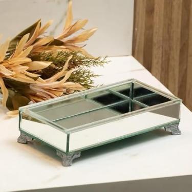 Imagem de Bandeja de Vidro com Efeito Mármore 20x10 – Bandeja Decorativa Multiuso para Joias, Banheiro e Sala (ESPELHO,SEM O PÉ)