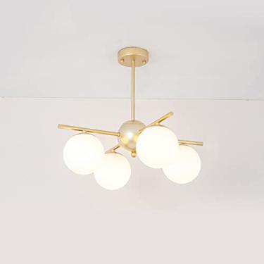 Imagem de YQSLQZZ Lustre de sala de jantar minimalista criativo, escandinavo moderno, sala de estar, luz de teto de ferro, luminária decorativa interna com acabamento dourado, lustres de sombra de globo de