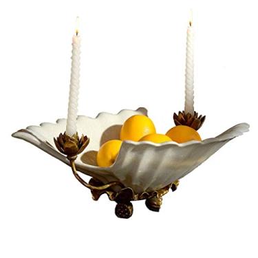 Imagem de Castiçal nórdico de cobre e porcelana prato de frutas luxuoso palácio prato de frutas villa cerâmica enfeite de mesa suporte de vela