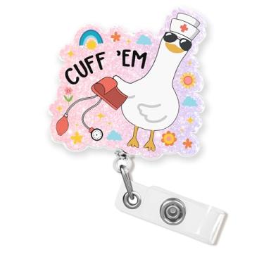 Imagem de Carretel de crachá Cuff 'Em 5 cm Enfermeira Enfermeira CNA NICU Flebotomia Estudante de Enfermagem Farmácia Pediátrica Tecnologia Cirúrgica Médica Silly Goose retrátil com clipe jacaré suporte para