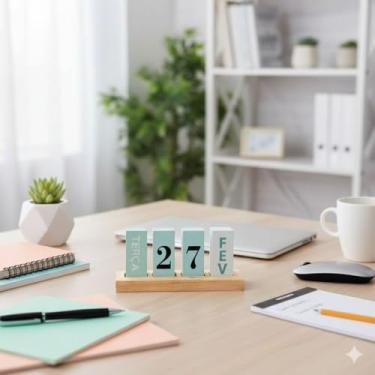 Imagem de Calendário de Mesa em Madeira com Plaquinhas – Organização e Decoração para Escritório e Casa (Azul)