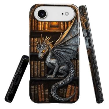 Imagem de heindiy Compatível com iPhone 17 Air, capa brilhante, proteção total, à prova de choque, anti-arranhões, capa de TPU, capas para homem, mulher, estante vibrante escura dragão