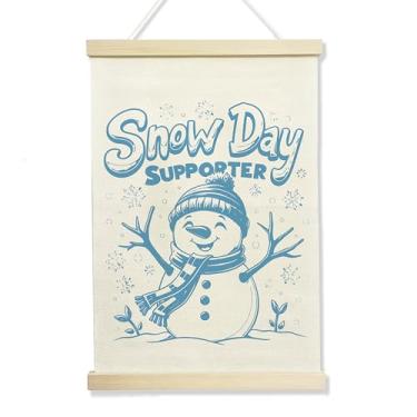 Imagem de NQDWX Linda placa de arte de parede de suporte de boneco de neve com boneco de neve, bandeira de parede pendurada em tela, moldura para pendurar no Natal, inverno, férias, casa, quarto, escritório, 30