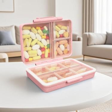 Imagem de Organizador semanal de comprimidos – Estojo portátil com 9 compartimentos para medicamentos, vitaminas - rosa rosa