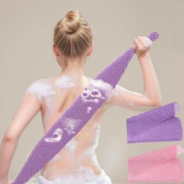 Imagem de 2 peças de esponja de rede africana, pano de rede esfoliante longo rede africana esponja de banho esfregão corporal para banho e chuveiro (rosa + roxo)