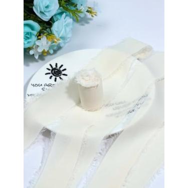 Imagem de 1 rolo de fita de chiffon de seda feita à mão branco bege creme, 3,8 cm x 5,47 m de franjas desgastadas para casamento, aniversário, Natal, Ano Novo, convites, buquês de noiva, presentes, artesanato