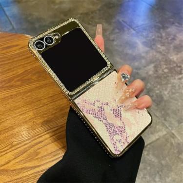 Imagem de Capa protetora à prova de choque para Galaxy Z Flip6 com revestimento galvanizado em couro de cobra (para Galaxy Z Flip6/rosa)