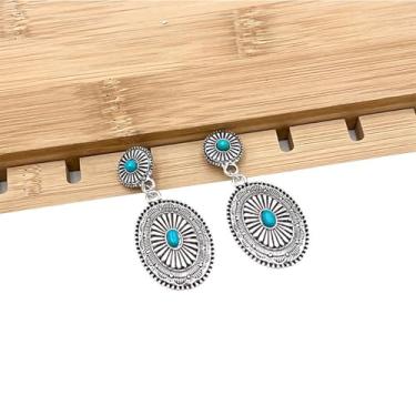 Imagem de Brincos femininos com pingente turquesa vintage estilo boho, joia étnica, boêmio, turquesa, Small, Liga de aço, Sem pedra preciosa