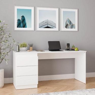 Imagem de Escrivaninha 163cm 3 Gavetas Hera CabeCasa MadeiraMadeira Branco Geada