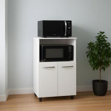 Imagem de Balcão Multiuso Forno Microondas 2 Portas Com Nicho 2 Portas Branco - 