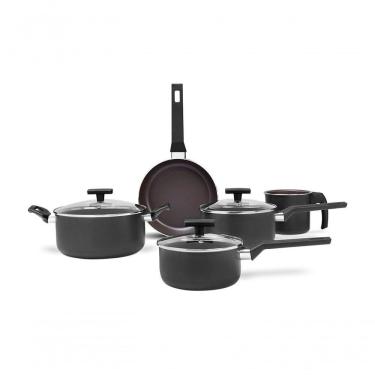 Imagem de Conjunto De Panelas 5 Peças Antiaderente Mineral Resist Cinza Linha Ceramic Life Preserve Cinza