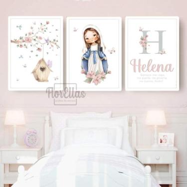Imagem de 3 Quadros Decorativos Infantil Personalizado Menina  Vários Temas  Qua