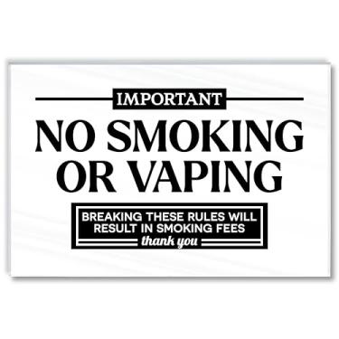 Imagem de Placa acrílica de proibição de fumo compatível com Airbnb Essentials para anfitriões, 6 x 4 placa de não fumar ou vaporizar para Air bnb Essentials, regras de aluguel, aviso de taxas de fumaça