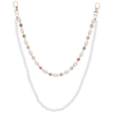 Imagem de GORGECRAFT 1 caixa de corrente de carteira em camadas de pérolas de plástico branco, flor de strass colorido, liga de ouro, camada dupla, vintage, gótico, punk, corrente para jeans, mulheres, homens