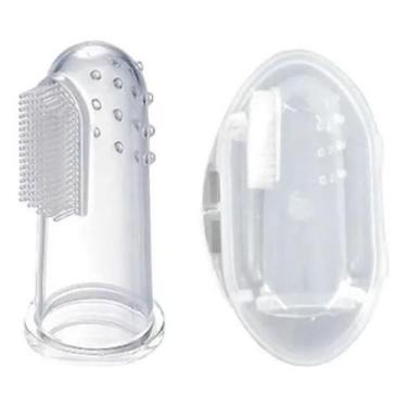 Imagem de Escova Dente Massageadora De Dedo P/ Bebê Silicone C/ Estojo - NoBrand