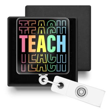 Imagem de Lindo porta-crachá retrátil com clipe jacaré, porta-crachá retrátil com clipe jacaré, presentes para futuros professores assistentes de ensino, ensinar