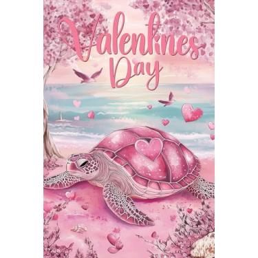 Imagem de Texupday Dia dos Namorados Tartaruga Rosa Amor Coração Decoração Vertical Bandeira de Jardim Rústica Feriado Festa de Casamento Outdoor Yard Banner 30,5 cm x 45,7 cm