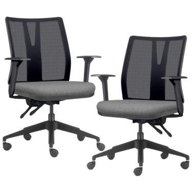 Imagem de Kit 2 Cadeiras De Escritório Giratória Diretor Flow F02 Base Preta Linho Cinza Escuro - Lyam Decor