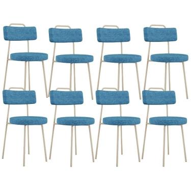 Imagem de Kit 08 Cadeiras Decorativas Estofada Sala Jantar Barcelona Arena L02 Linho Azul - Lyam