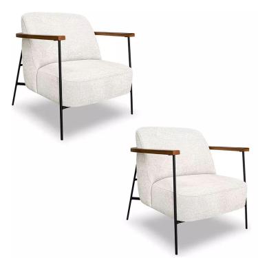 Imagem de Kit 2 Poltronas Decorativa Eros Linho Bouclê Com Base De Ferro Preto SSX Multicoisas Bege