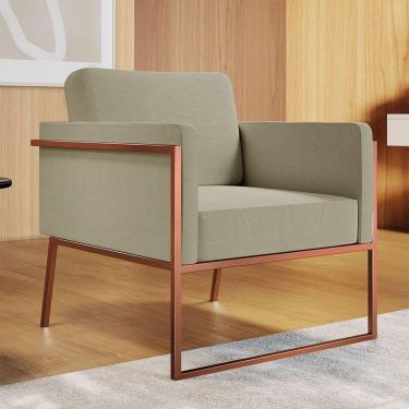 Imagem de Poltrona Em Linho M04 Estrutura Em Ferro Mais Decor Cobre/bege