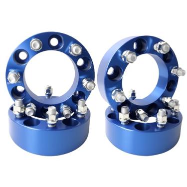 Imagem de MEILUNBS Espaçador de roda de 6 x 5,5, 5 cm, 6 x 139,7 mm, espaçadores de roda forjados M12 x 1,5 e furo de cubo de 106 mm com porcas de roda - Compatível com 1995-2023 Tacoma, 4Runner, Sequoia, azul