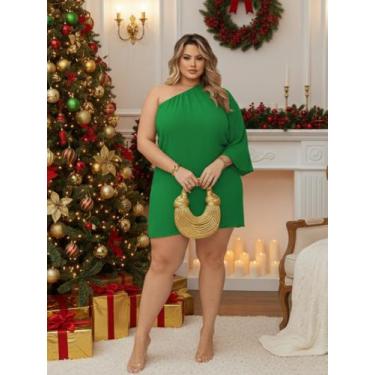 Imagem de Vestido Plus Size Curto Vermelho Verde Branco Mula Manca Festa Natal A