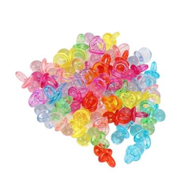 Imagem de RiToEasysports Chupeta Acrílica Decoração de Festa de Aniversário Mini Brinquedos Coloridos Calmantes, 100 Peças para Batismo de bebê (Cores misturadas transparentes)